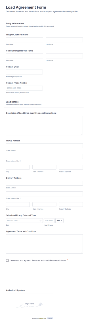 Load Agreement Form Template