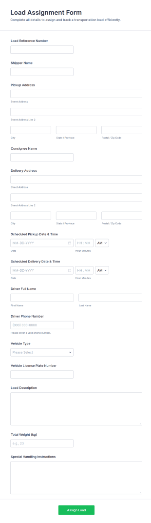 Load Assignment Form Template