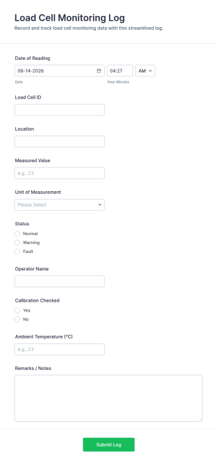 Load Cell Monitoring Log Form Template
