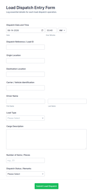 Load Dispatch Entry Form Template