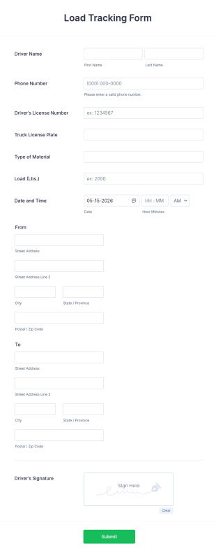 Load Tracking Form Template