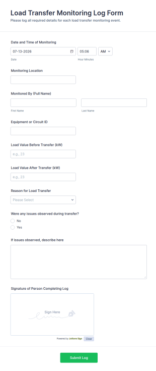 Load Transfer Monitoring Log Form Template