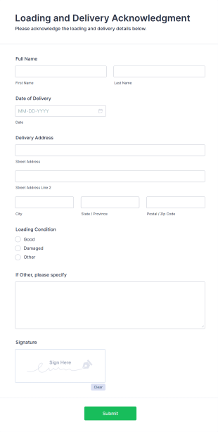 Loading And Delivery Acknowledgment Form Template