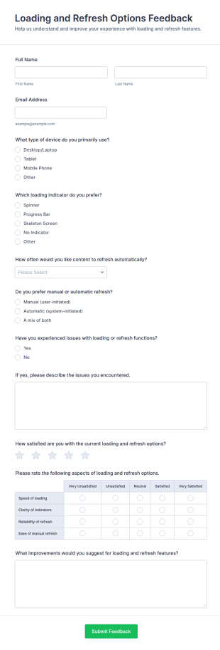 Loading And Refresh Options Feedback Form Template