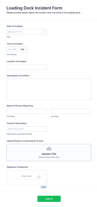 Loading Dock Incident Form Template