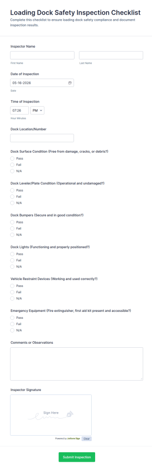 Loading Dock Safety Inspection Checklist Form Template