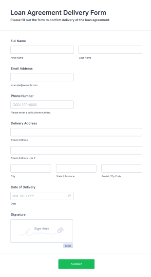 Loan Agreement Delivery Form Form Template