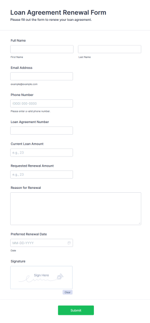 Loan Agreement Renewal Form Form Template
