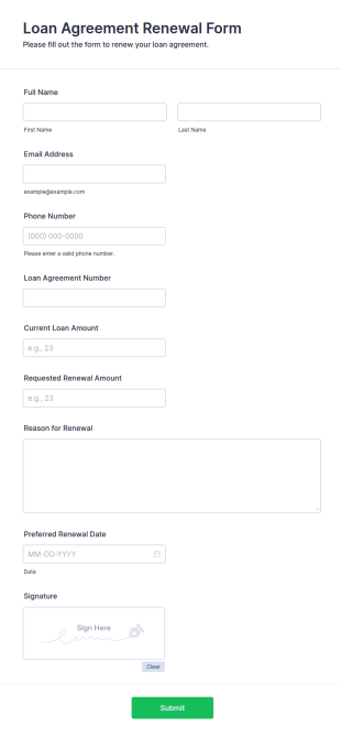 Loan Agreement Renewal Form Template