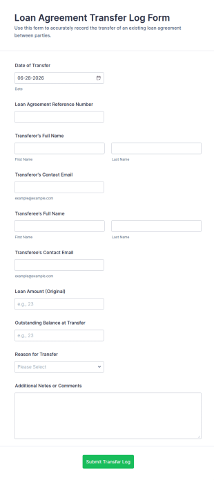 Loan Agreement Transfer Log Form Template