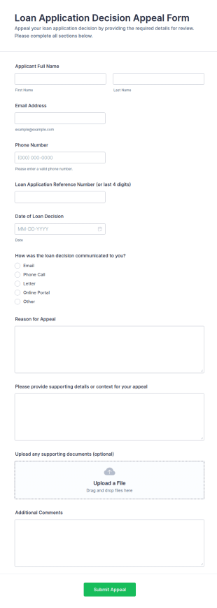 Loan Application Decision Appeal Form Template