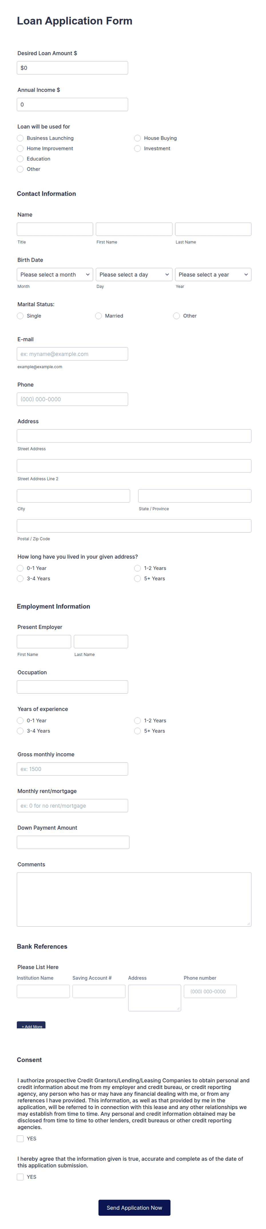 Lone Form Loan Application Form Template | Jotform