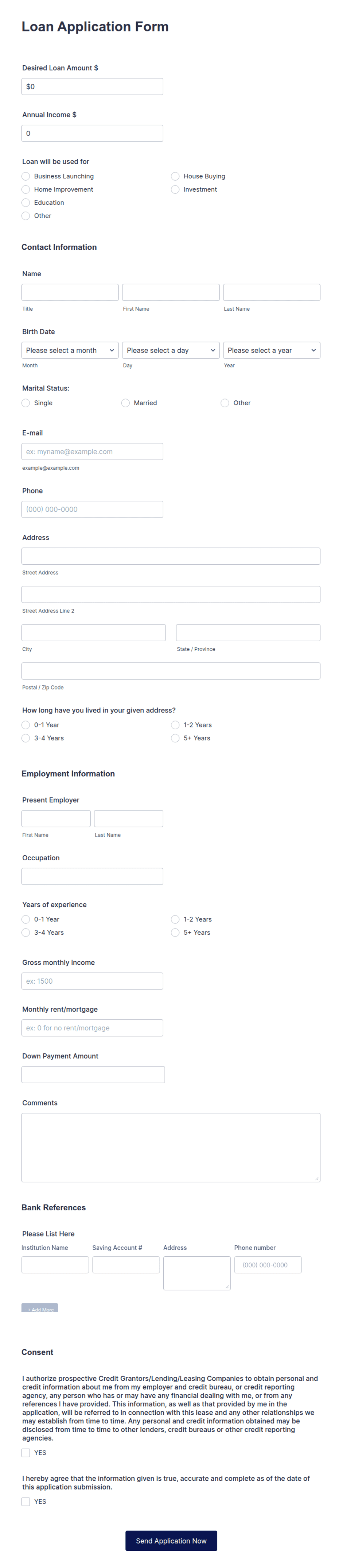 Loan Application Form Template Jotform