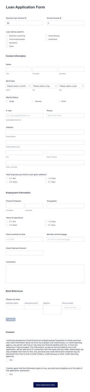 Loan Application Form Template