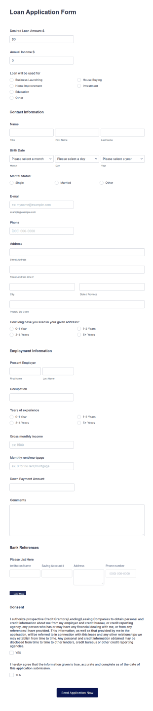 Loan Application Form Template