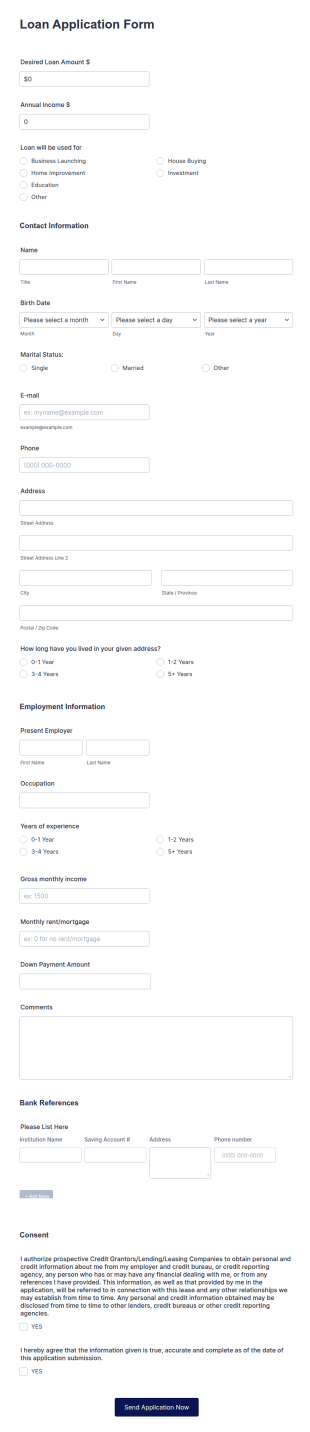 Loan Application Form Template