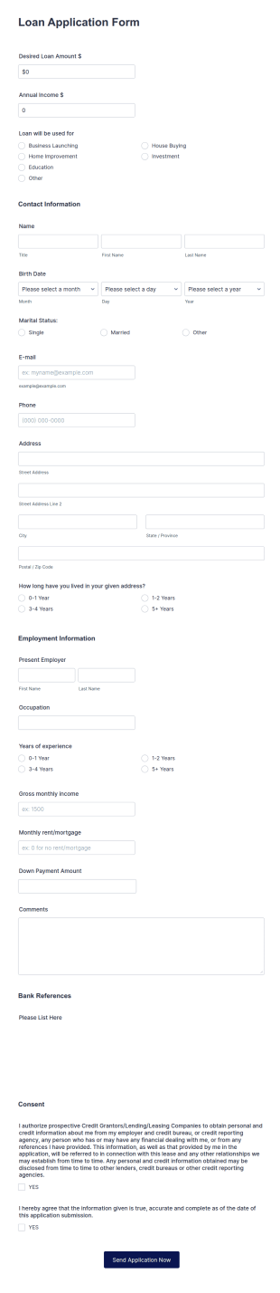 Loan Application Form Template
