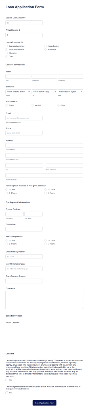 Loan Application Form Template