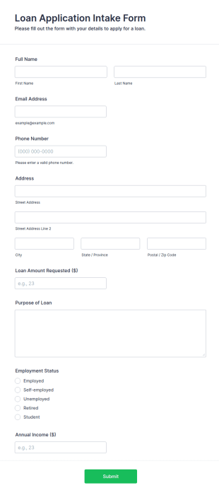 Loan Application Intake Form Template