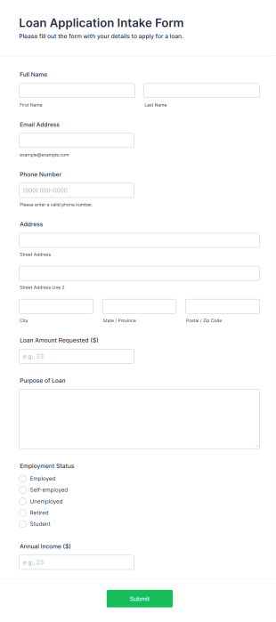 Loan Application Intake Form Template