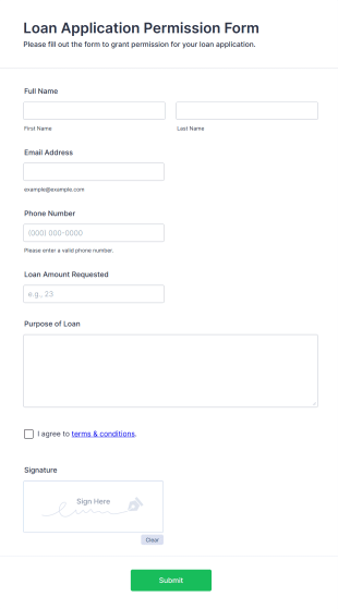 Loan Application Permission Form Form Template