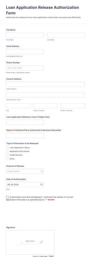 Loan Application Release Authorization Form Template
