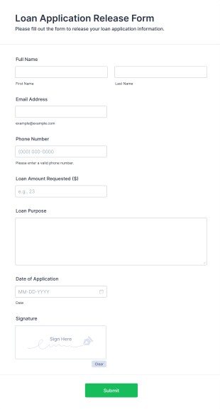 Loan Application Release Form Template