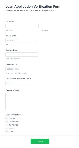 Loan Application Verification Form Form Template