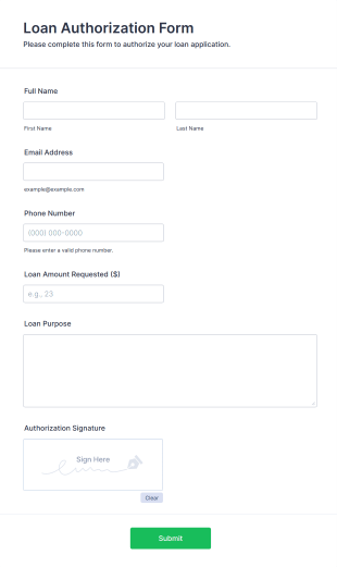 Loan Authorization Form Form Template