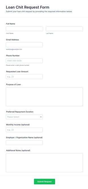 Loan Chit Request Form Template