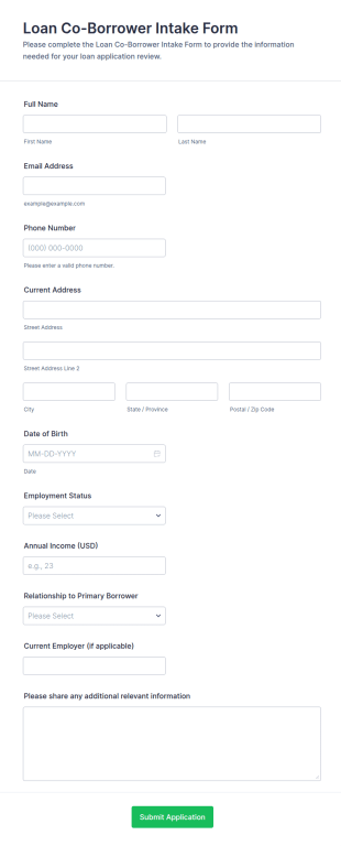 Loan Co Borrower Intake Form Template