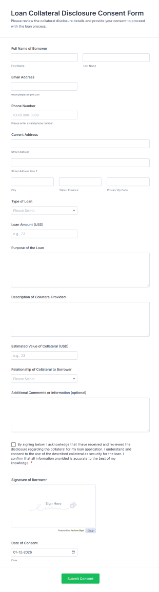 Loan Collateral Disclosure Consent Form Template