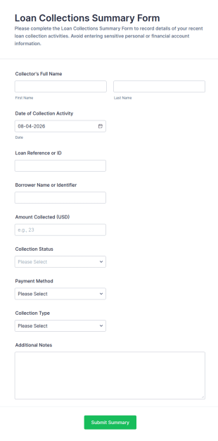 Loan Collections Summary Form Template