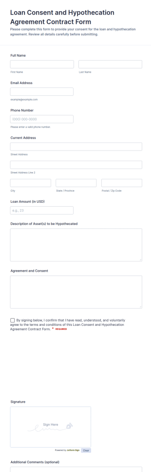 Loan Consent And Hypothecation Agreement Form Template