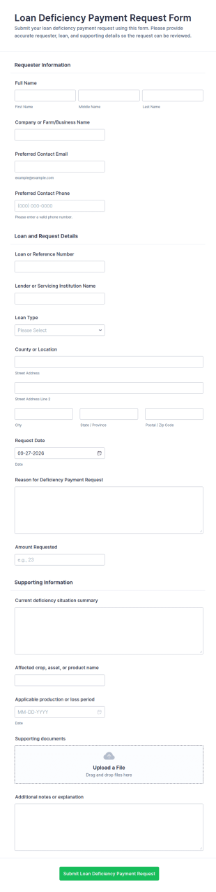 Loan Deficiency Payment Request Form Template