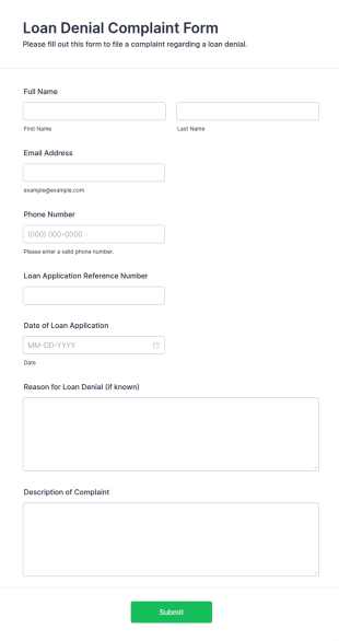 Loan Denial Complaint Form Template