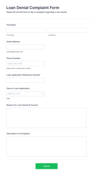 Loan Denial Complaint Form Template