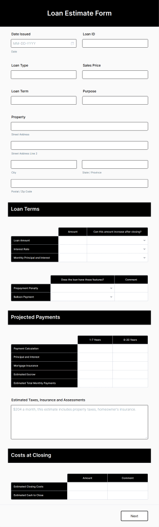 Loan Estimate Form Template