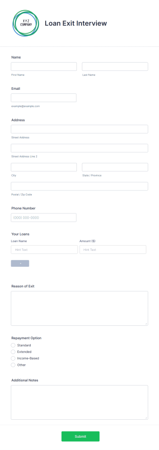 Loan Exit Interview Form Template