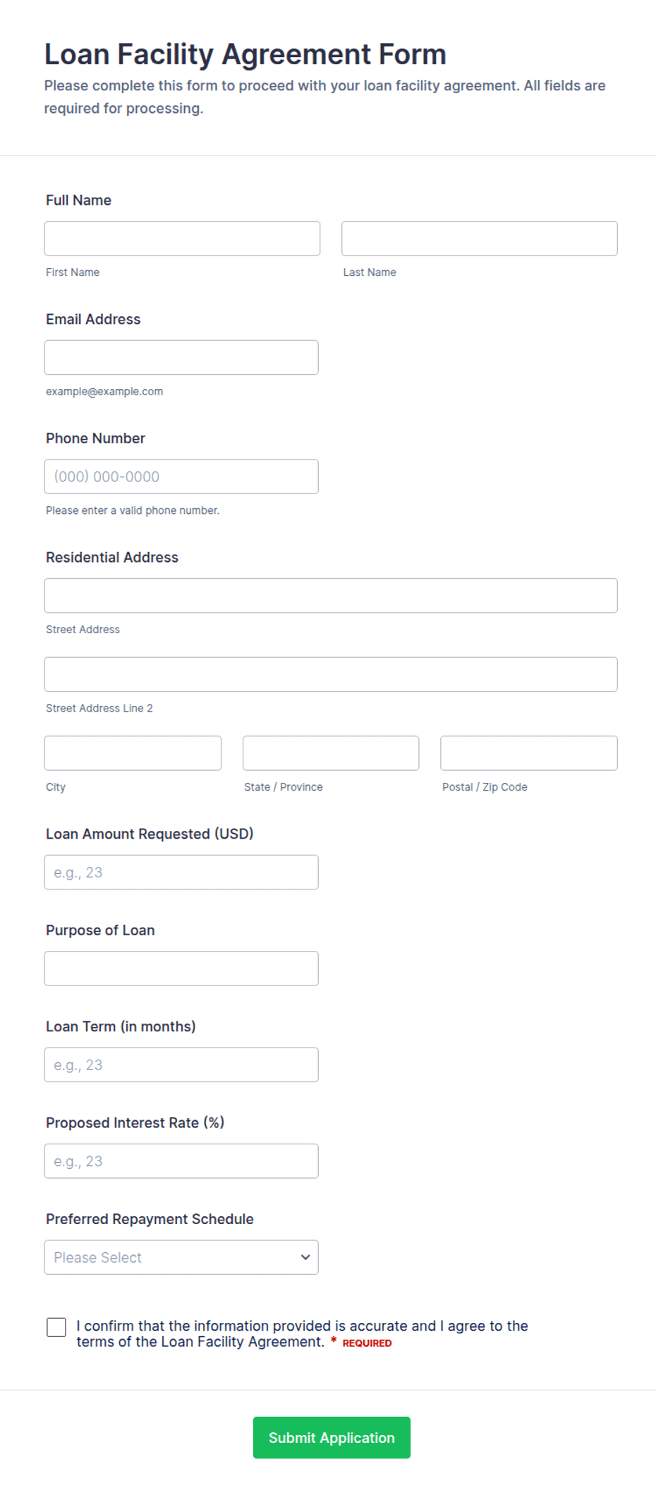 Loan Facility Agreement Form Template | Jotform