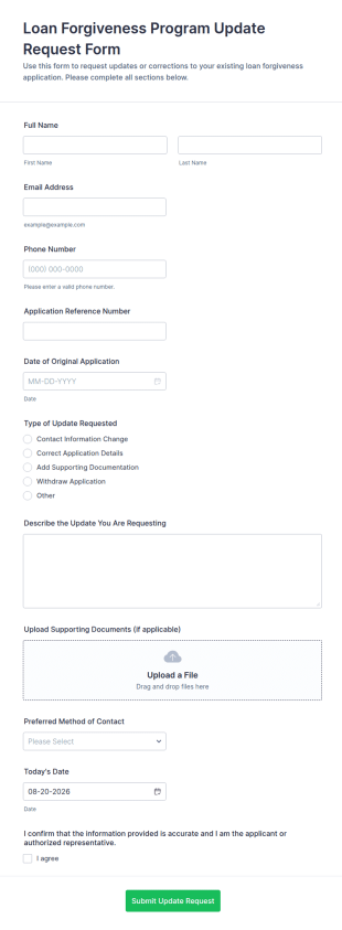 Loan Forgiveness Program Update Request Form Template