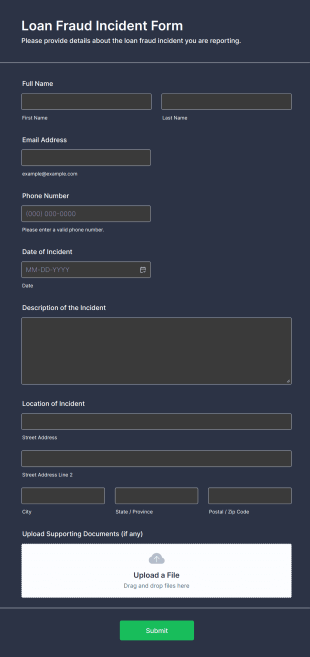 Loan Fraud Incident Form Template