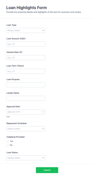 Loan Highlights Form Template