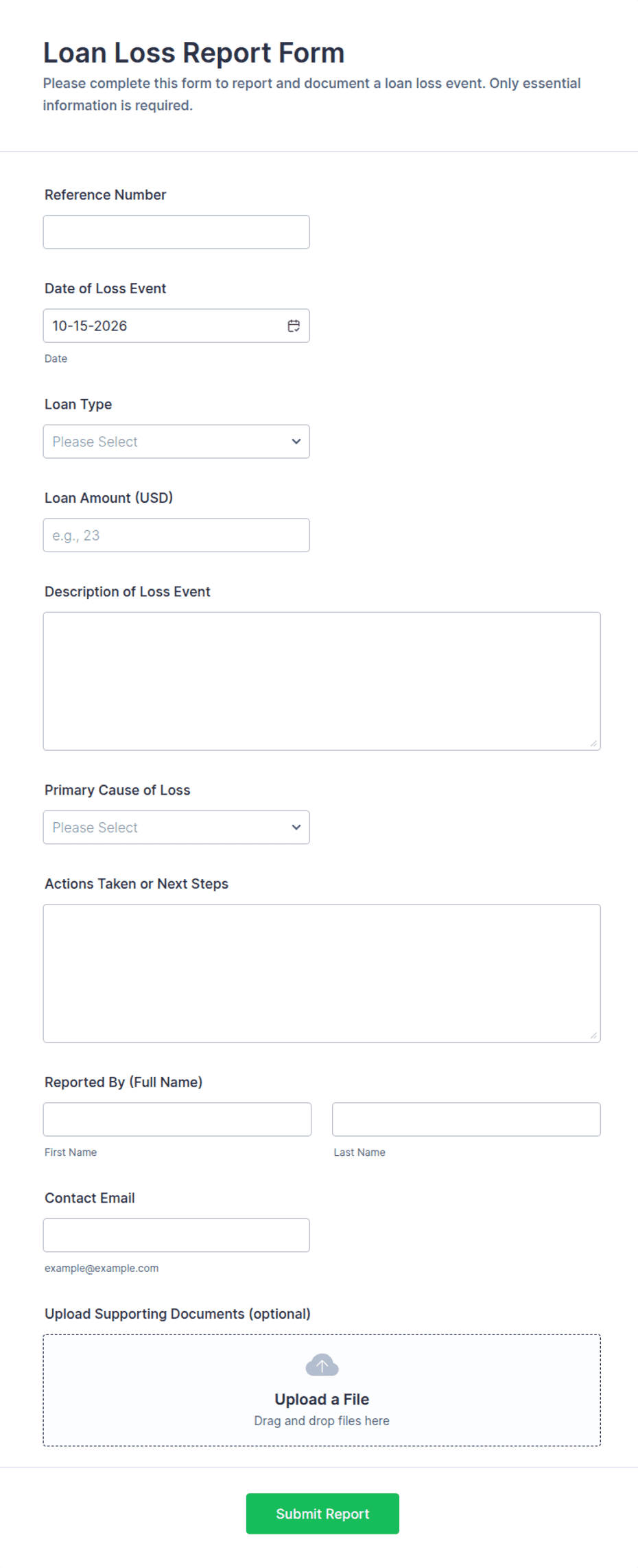 Loan Loss Report Form Template | Jotform