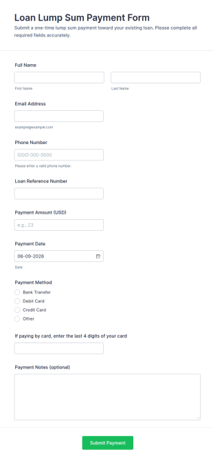 Loan Lump Sum Payment Form Template