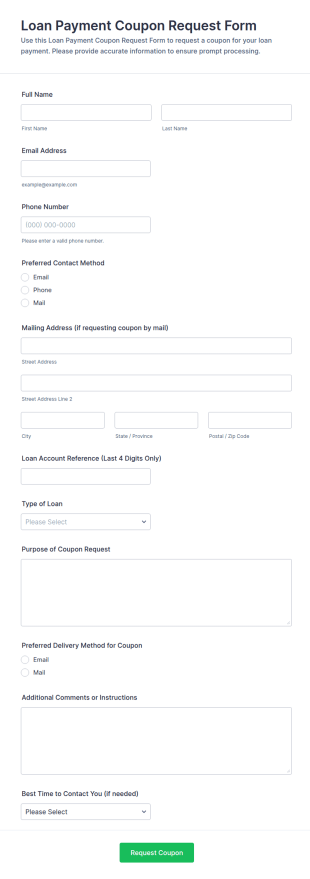 Loan Payment Coupon Request Form Template