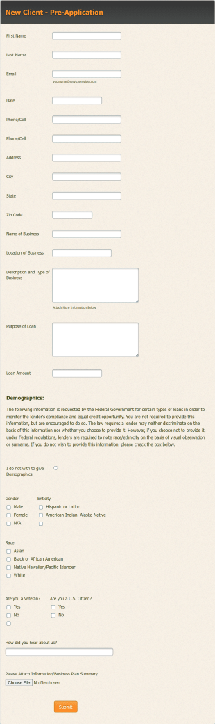 Loan Pre Application Form Template