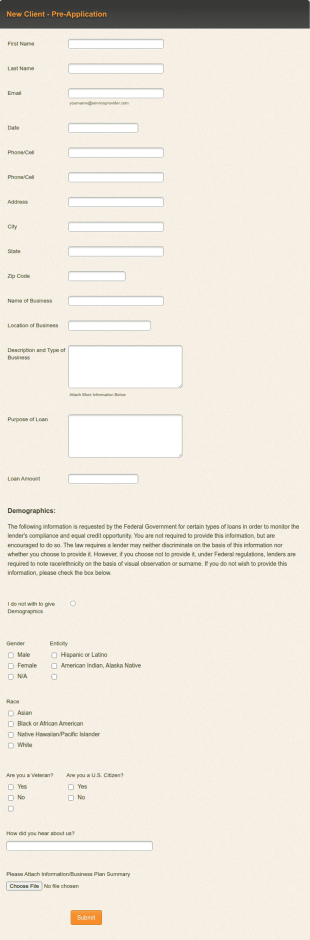 Loan Pre Application Form Template