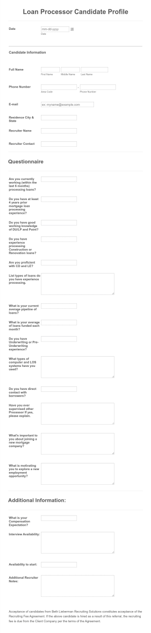 Loan Processor Job Application Form Template