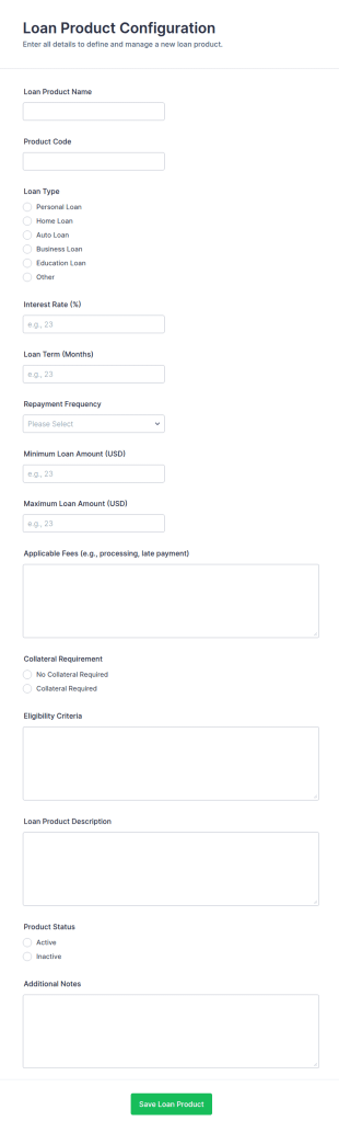 Loan Product Configuration Form Template